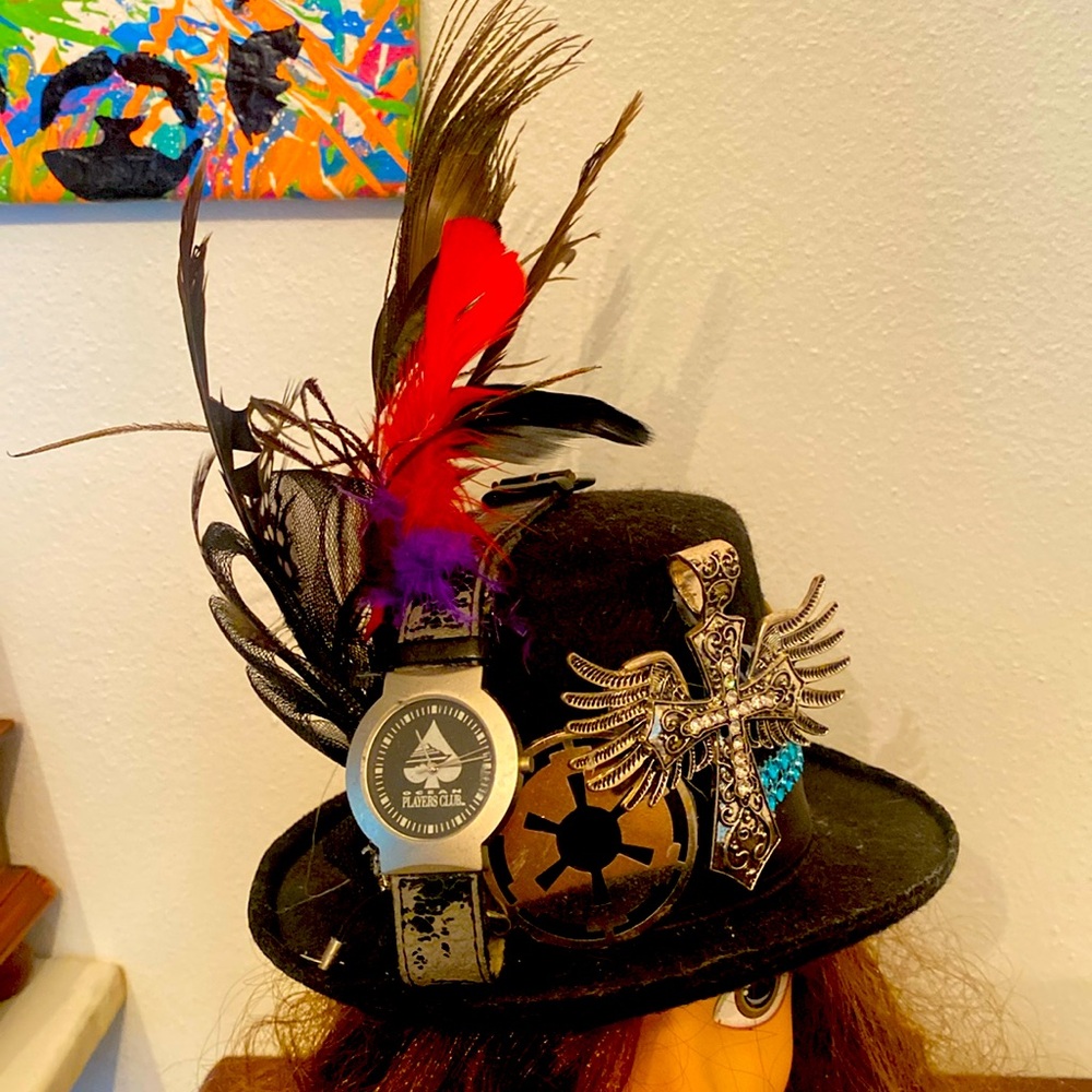 Steampunk influenced Top Hat with hair band. Crossing Time and the past Hat #201